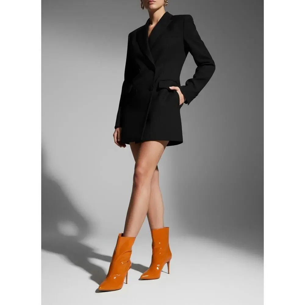 Schutz Maya High Ankle Boots Womens 9 Tangerine Orange Patent Stiletto Pull On